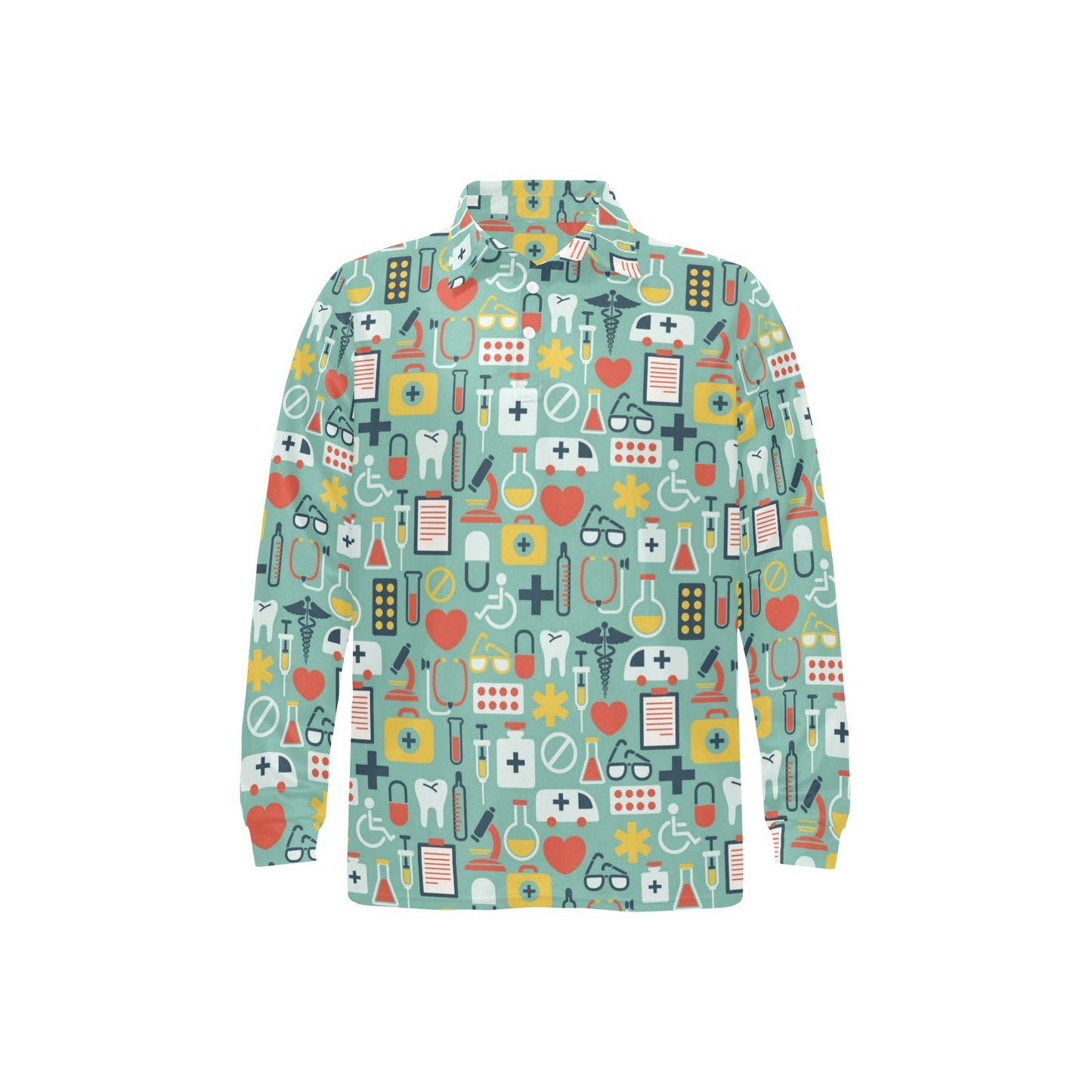Medical Pattern Print Design 02 Long Sleeve Polo Shirt For Men's