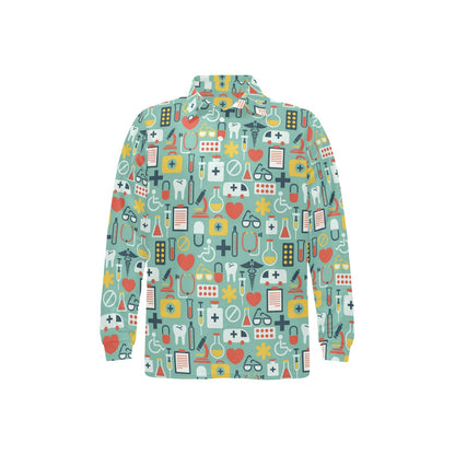 Medical Pattern Print Design 02 Long Sleeve Polo Shirt For Men's