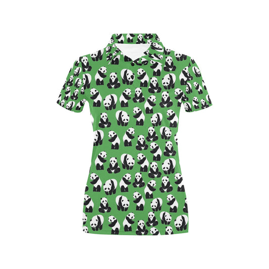 Panda Bear Pattern Themed Print Women's Polo Shirt