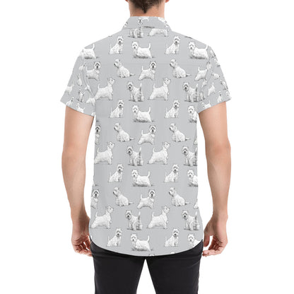 Scottish Terriers Print Design LKS3011 Men Short Sleeve Button Up Shirt