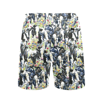 Cow Watercolor Print Pattern Men's Swim Trunks Beach Shorts