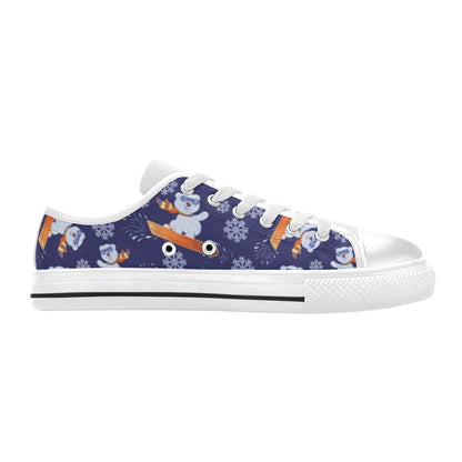 Snowboard Bear Print Design LKS305 Women's White Low Top Shoes