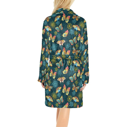 Butterfly Hand Draw Print Pattern Women's Fleece Robe