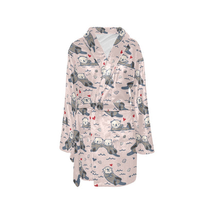 Sea Otter Pattern Print Design 02 Women's Fleece Robe