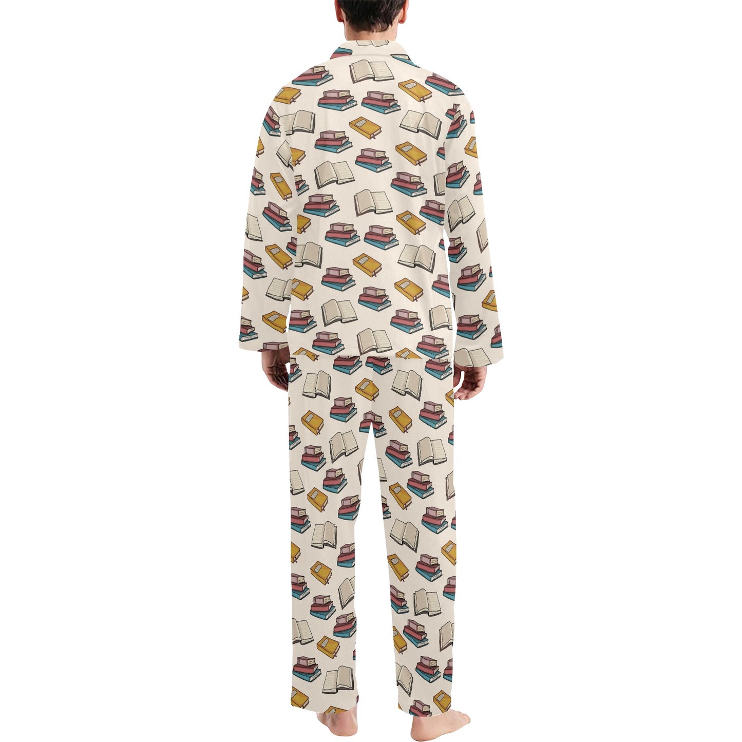 Book Pattern Print Design 04 Men's Long Pajama Set