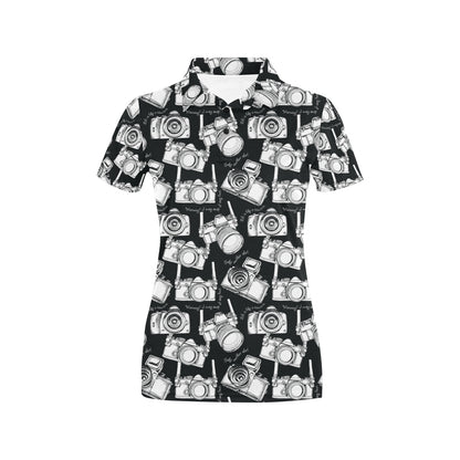 Camera Pattern Print Design 01 Women's Polo Shirt