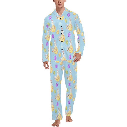 Easter Eggs Pattern Print Design RB015 Men's Long Pajama Set