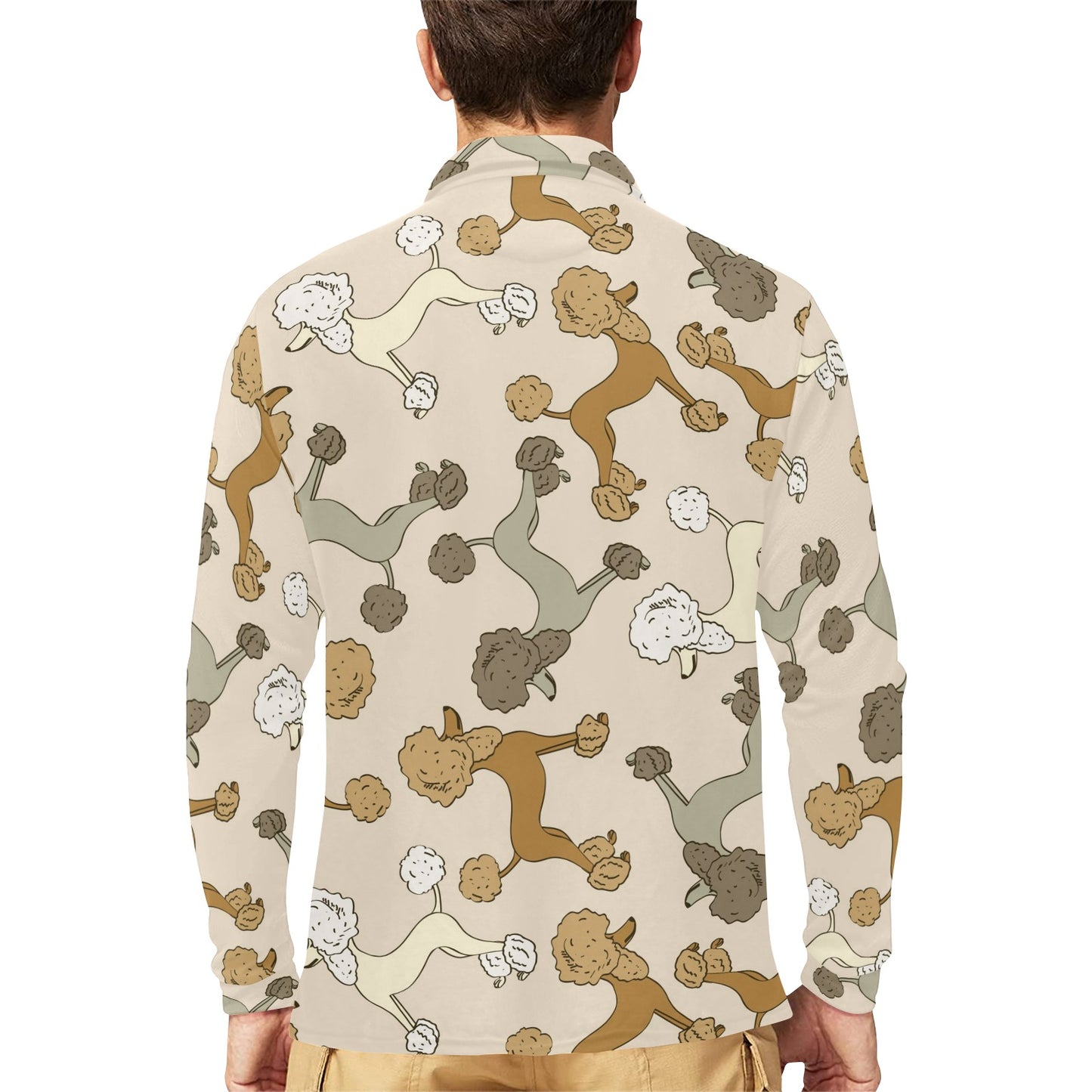 Poodle Pattern Print Design A01 Long Sleeve Polo Shirt For Men's