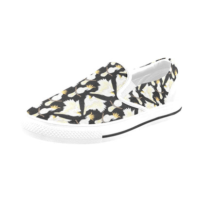 Cockatoo Print Design LKS402 White Slip Ons Canvas Women's Shoes