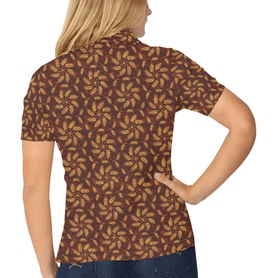 Agricultural Brown Wheat Print Pattern Women's Polo Shirt