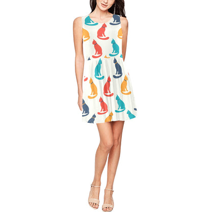 Cat Pattern Print Design 03 Sleeveless Dress