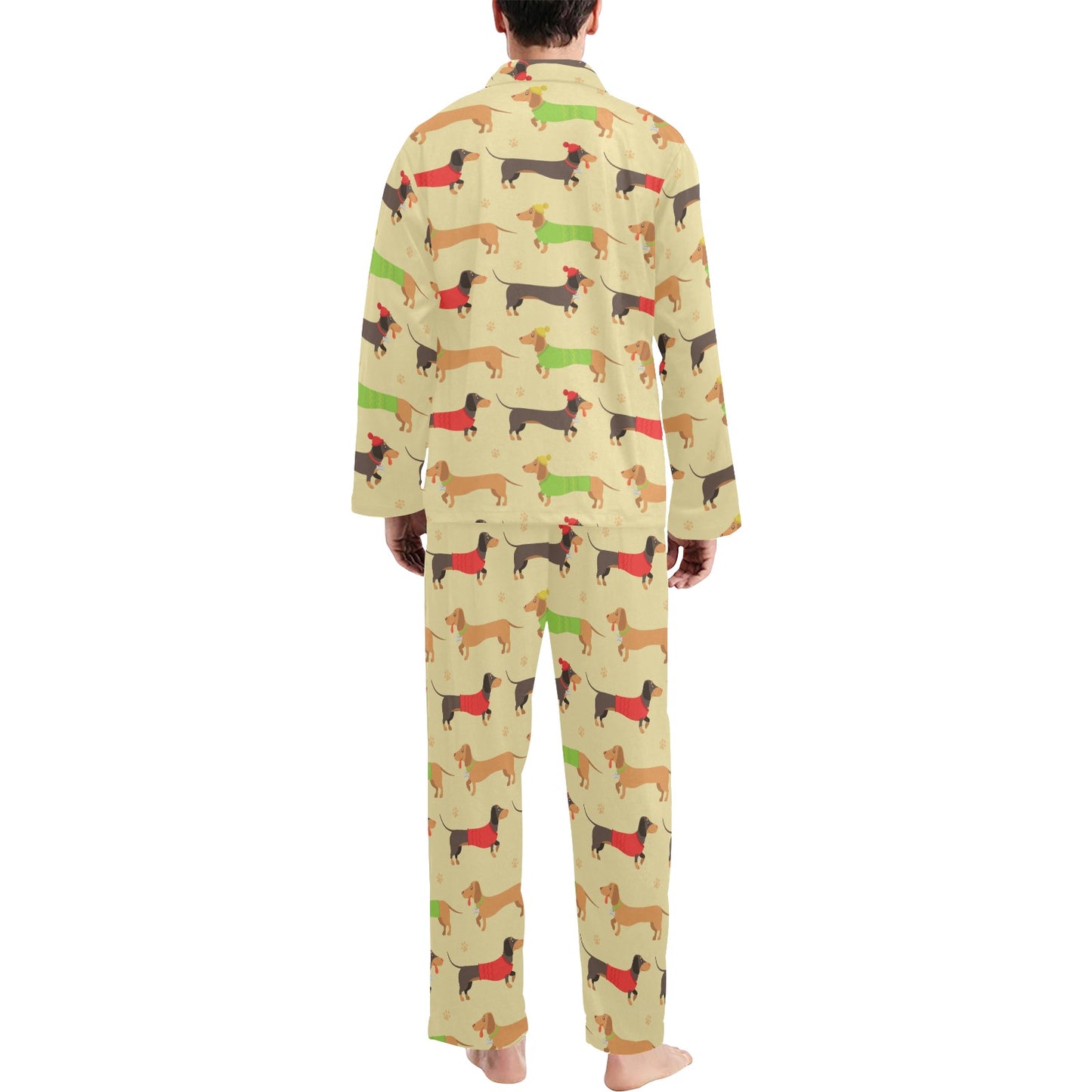 Dachshund Pattern Print Design 06 Men's Long Pajama Set