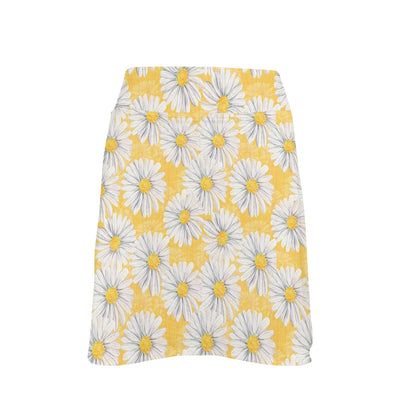 Daisy Yellow Watercolor Print Pattern 17" Golf & Pickleball Skort with Pockets