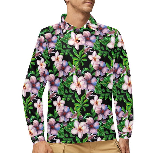 Plumeria Pattern Print Design PM01 Long Sleeve Polo Shirt For Men's