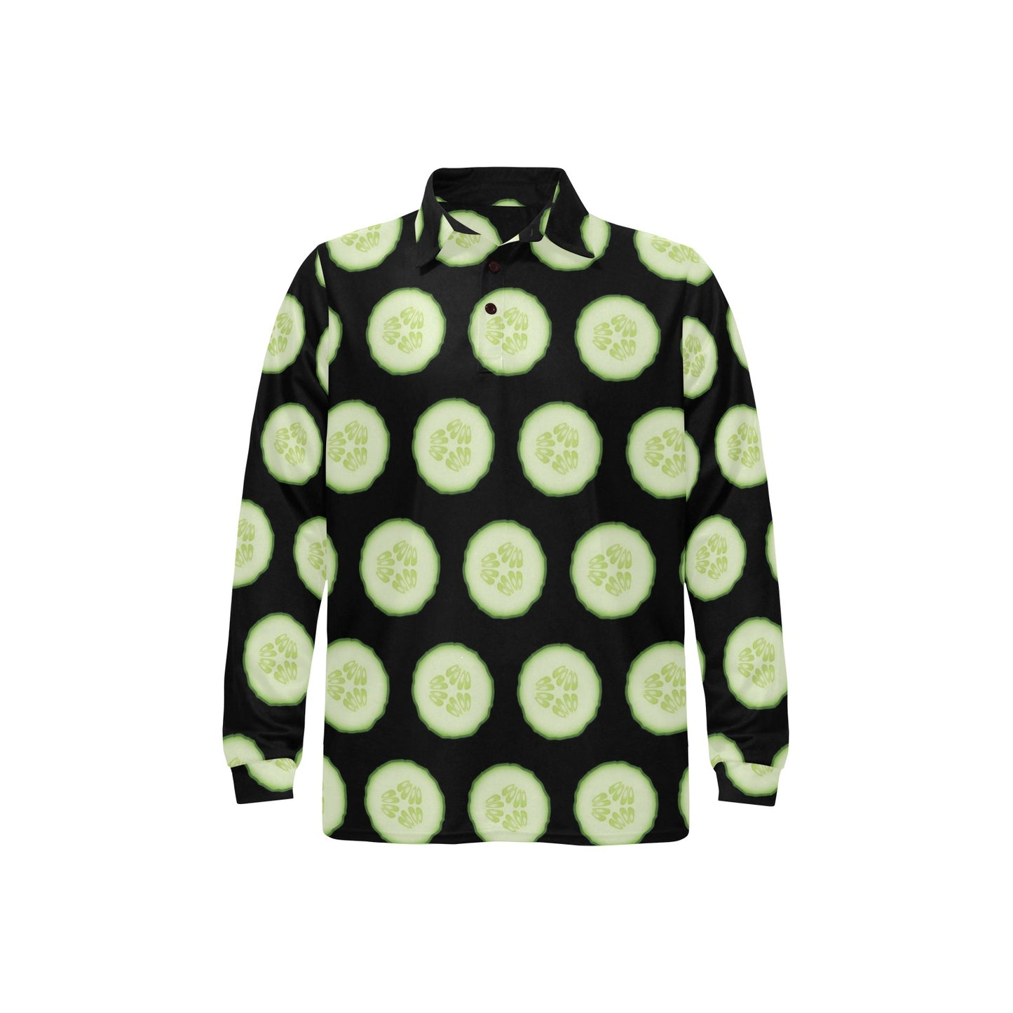 Cucumber Pattern Print Design CC02 Long Sleeve Polo Shirt For Men's