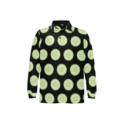 Cucumber Pattern Print Design CC02 Long Sleeve Polo Shirt For Men's