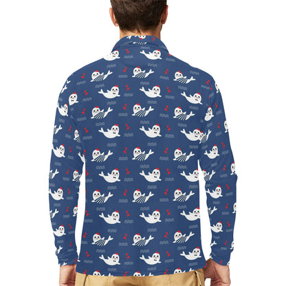 Sea Lion Print Design LKS403 Long Sleeve Polo Shirt For Men's