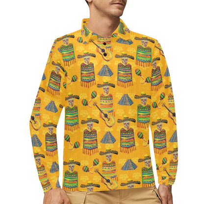 Maracas Mexican Style Pattern Print Design 02 Long Sleeve Polo Shirt For Men's