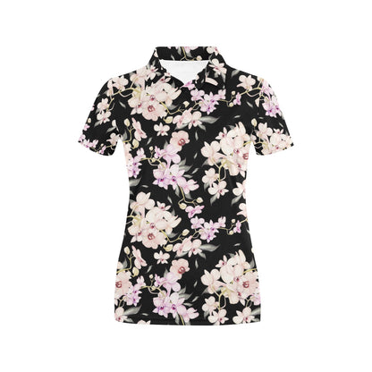 Orchid White Pattern Print Design OR03 Women's Polo Shirt