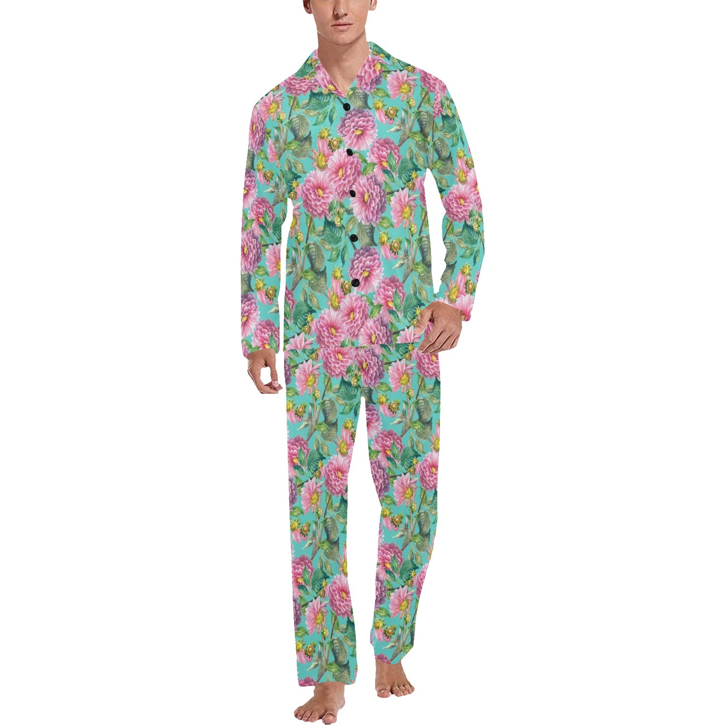 Dahlia Pattern Print Design DH07 Men's Long Pajama Set