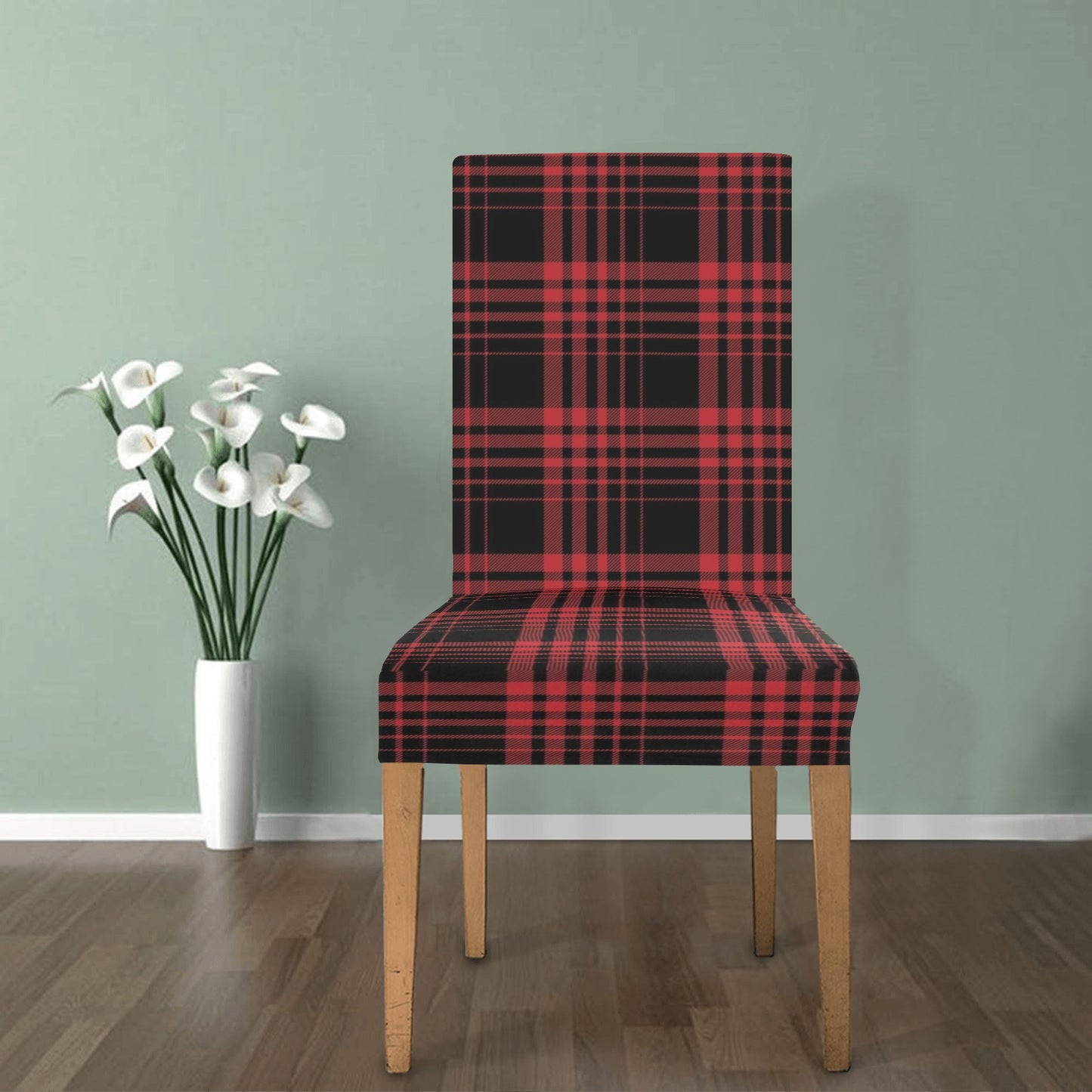 Tartan Red Black Print Design LKS303 Dining Chair Slipcover