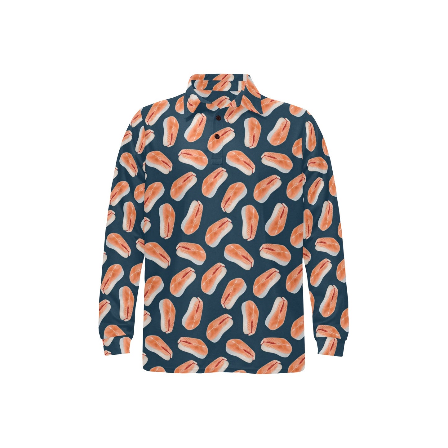 Salmon Steak Print Design LKS306 Long Sleeve Polo Shirt For Men's