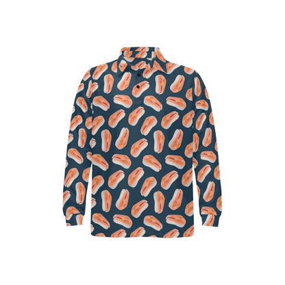 Salmon Steak Print Design LKS306 Long Sleeve Polo Shirt For Men's