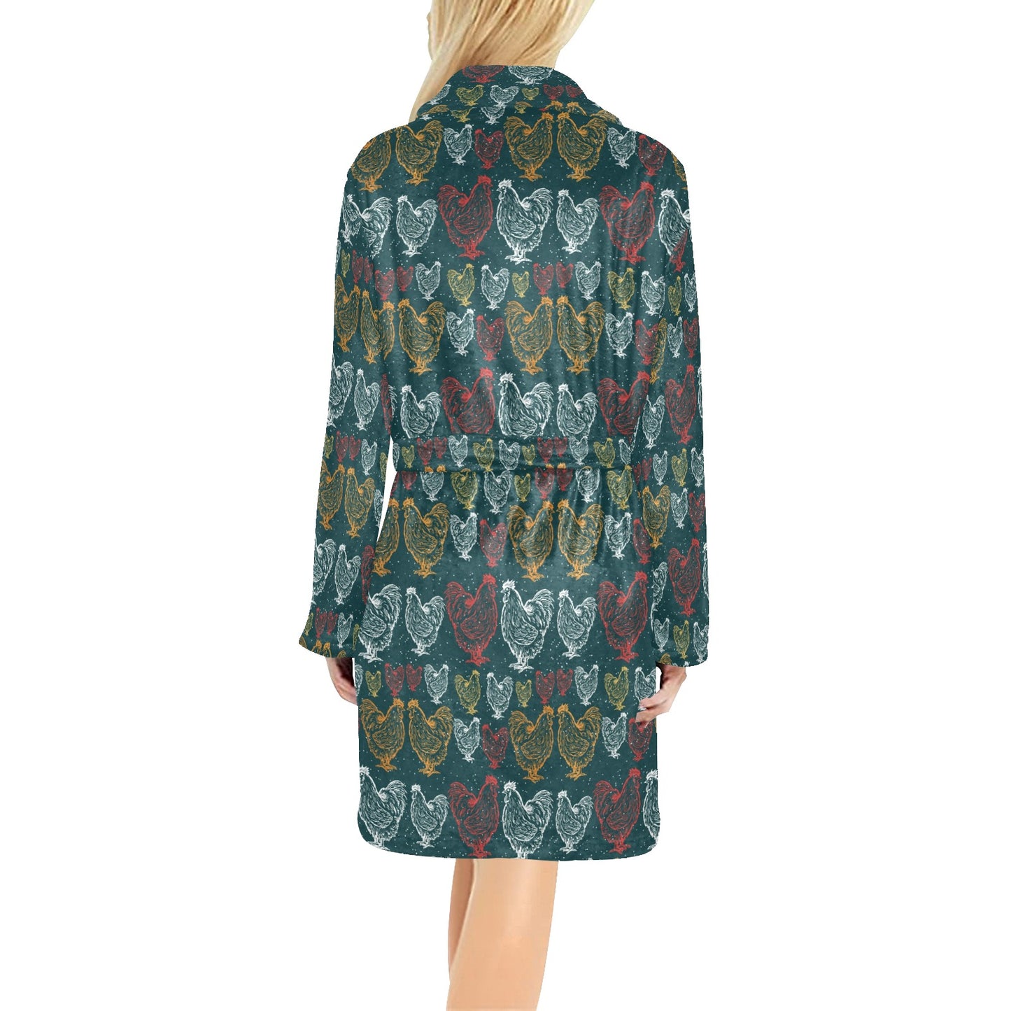 Rooster Hand Draw Design Women's Fleece Robe