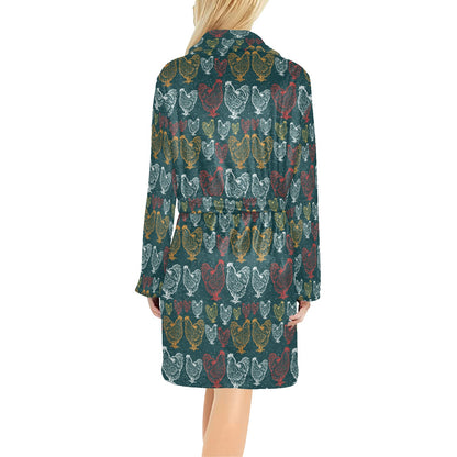 Rooster Hand Draw Design Women's Fleece Robe