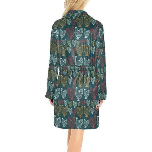 Rooster Hand Draw Design Women's Fleece Robe
