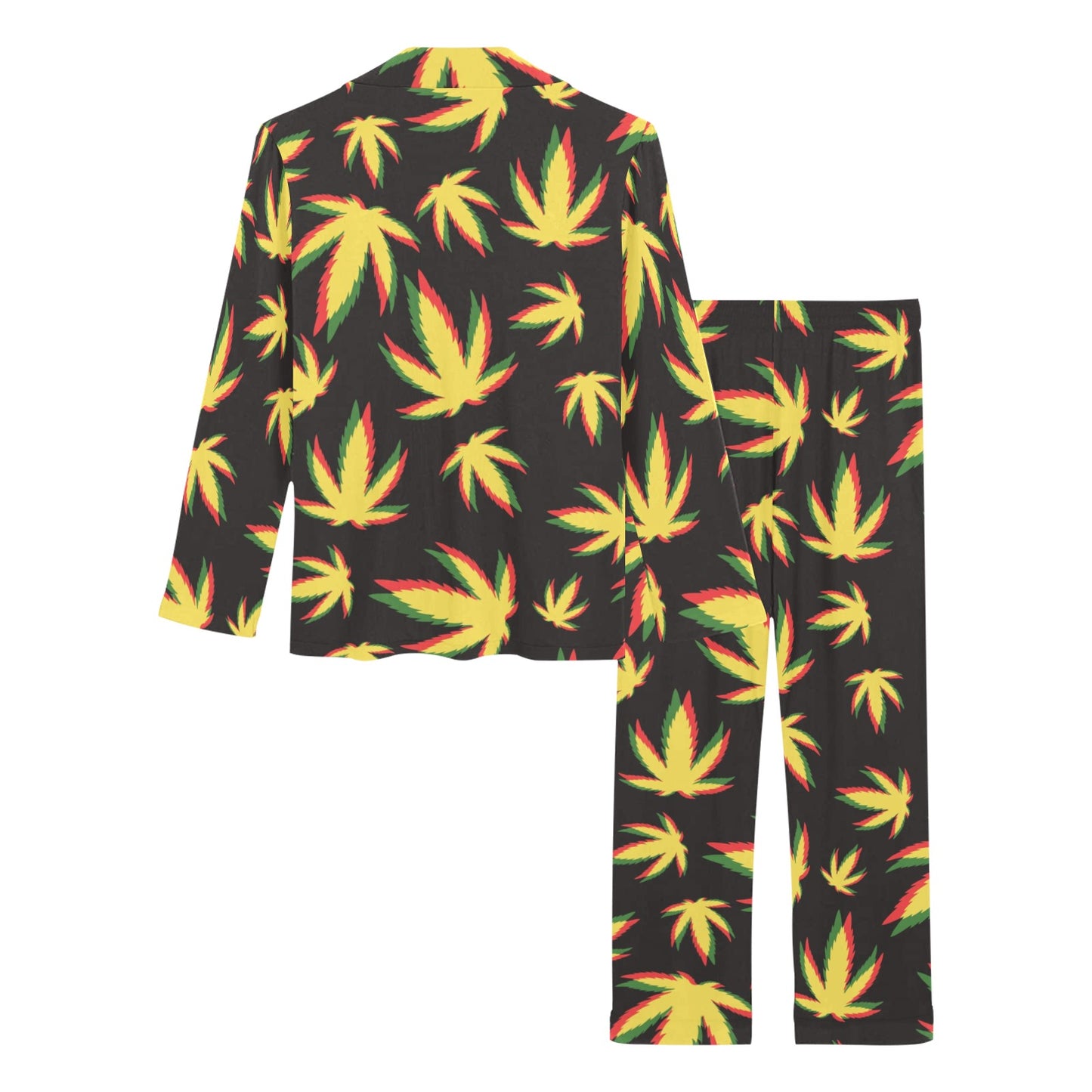 Pot Leaf Pattern Print Design A02 Women's Long Pajama Set
