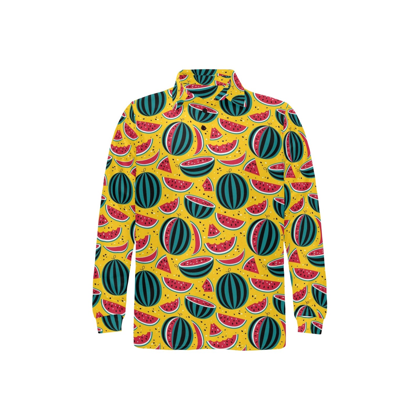 Watermelon Pattern Print Design WM02 Long Sleeve Polo Shirt For Men's
