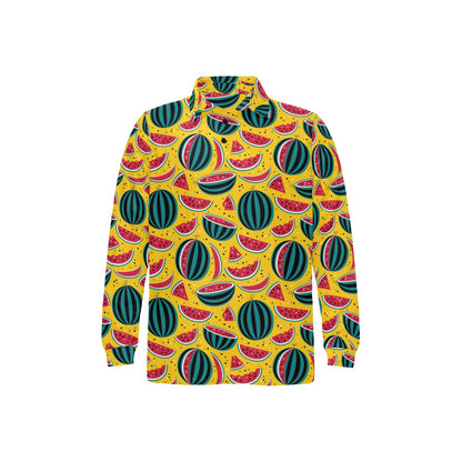 Watermelon Pattern Print Design WM02 Long Sleeve Polo Shirt For Men's
