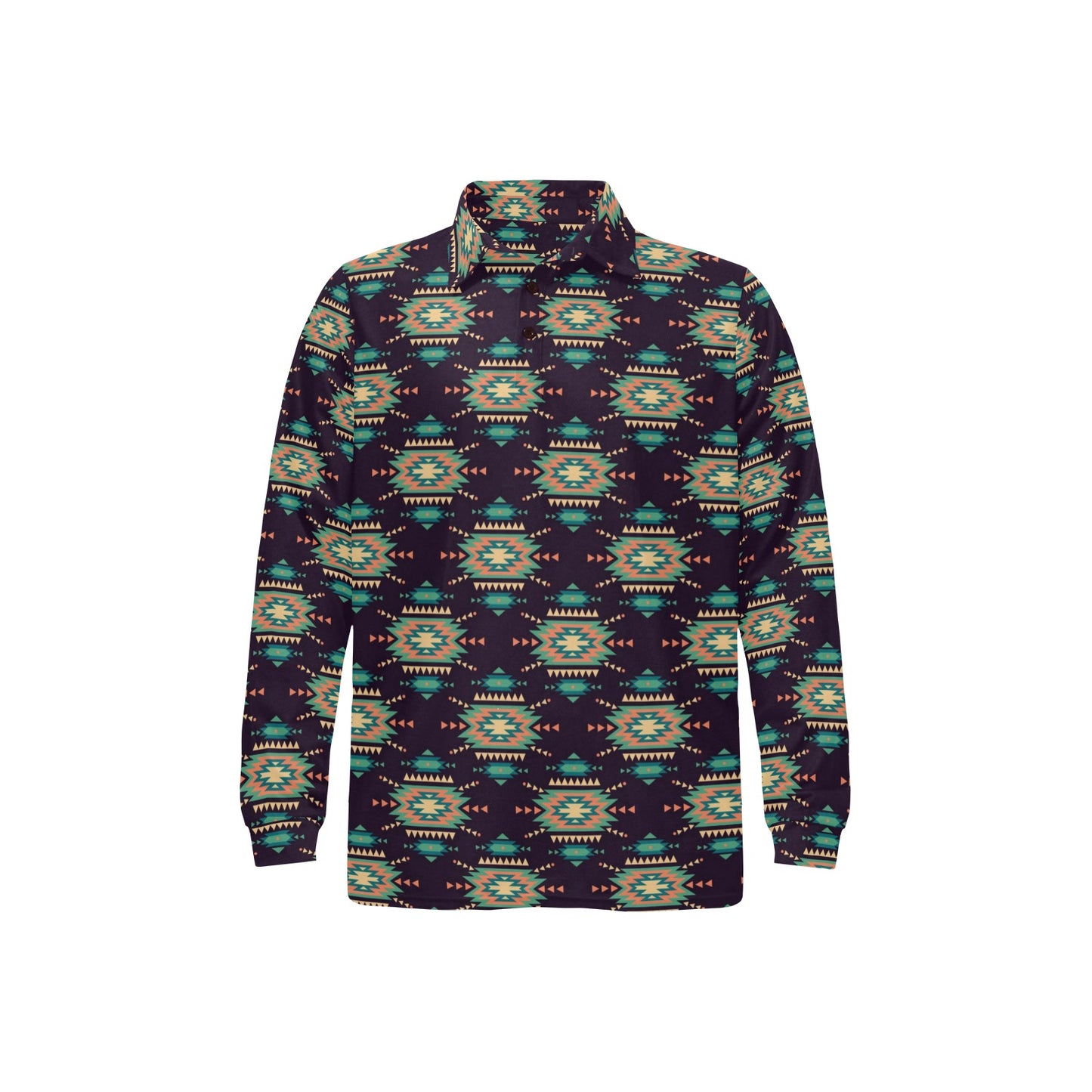 Navajo Geometric Style Print Pattern Long Sleeve Polo Shirt For Men's