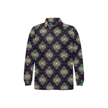 Navajo Geometric Style Print Pattern Long Sleeve Polo Shirt For Men's