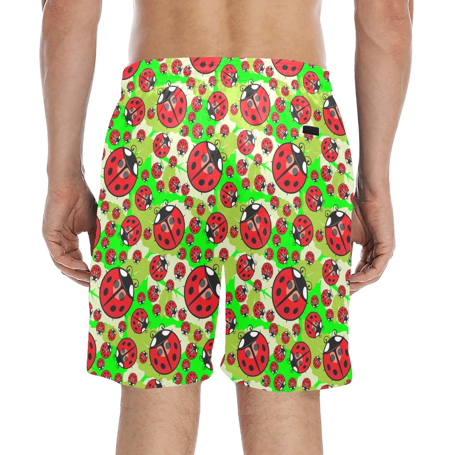 Ladybug with Leaf Print Pattern Men's Swim Trunks Beach Shorts