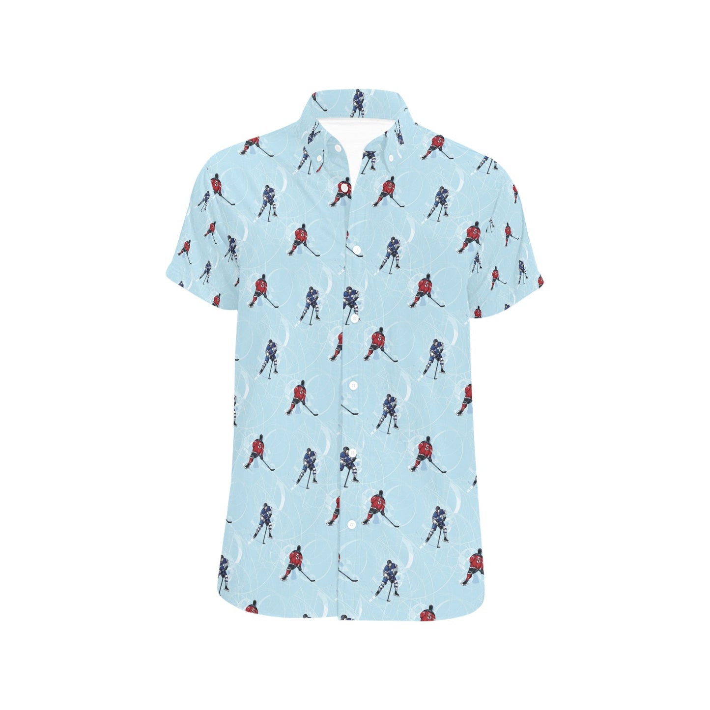 Hockey Player Print Design LKS302 Men Short Sleeve Button Up Shirt
