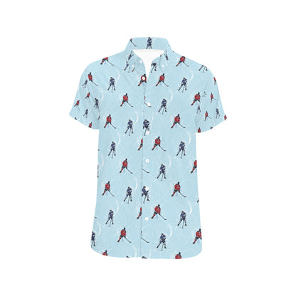 Hockey Player Print Design LKS302 Men Short Sleeve Button Up Shirt