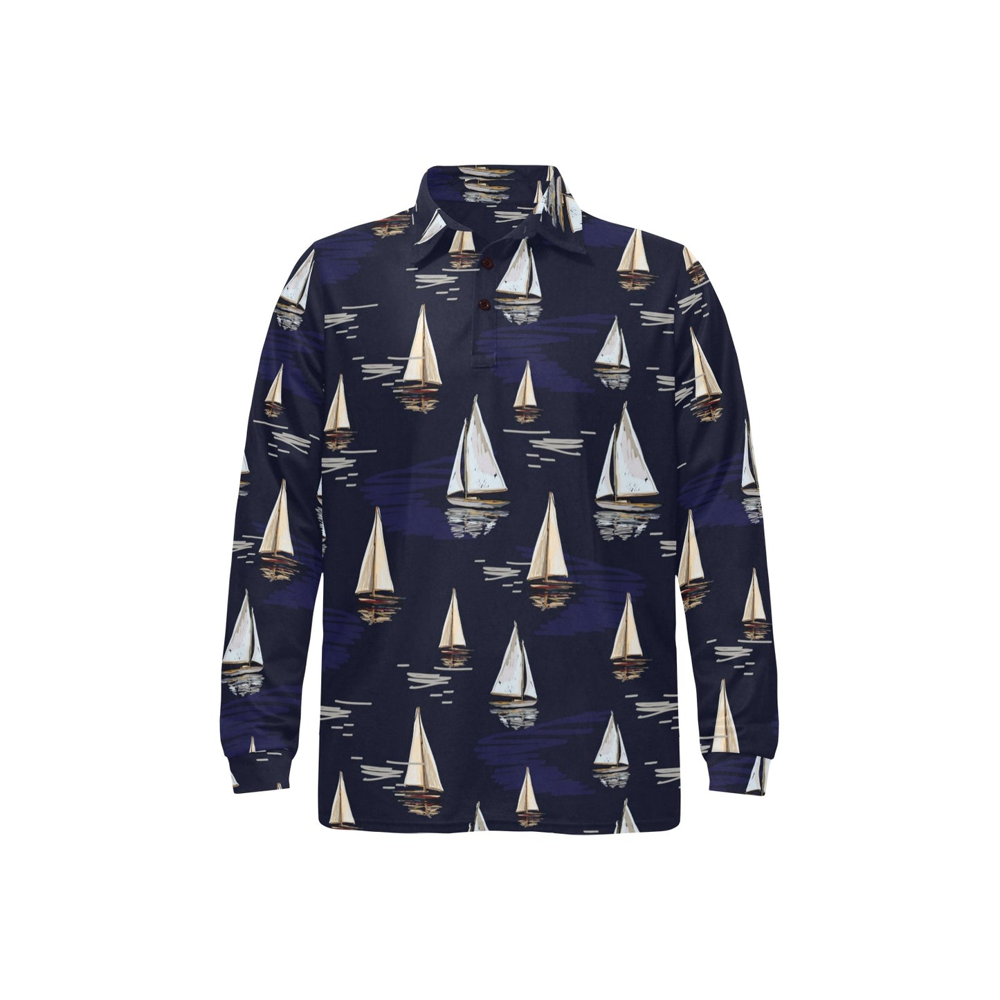 Sailing Ships Pattern Print Design A05 Long Sleeve Polo Shirt For Men's