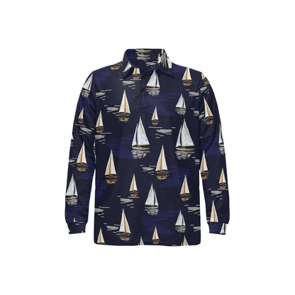 Sailing Ships Pattern Print Design A05 Long Sleeve Polo Shirt For Men's