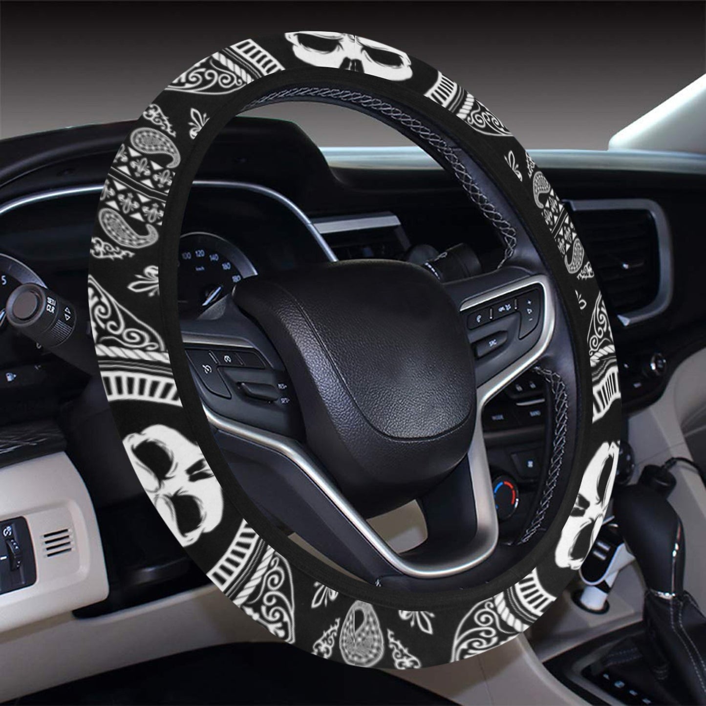 Bandana Skull Print Design LKS303 Steering Wheel Cover with Elastic Edge