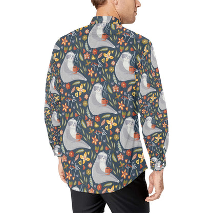 Sloth Print Design LKS303 Men's Long Sleeve Dress Shirt