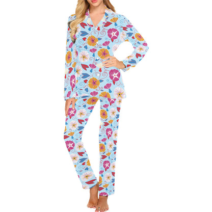 Morning Glory Pattern Print Design MG06 Women's Long Pajama Set