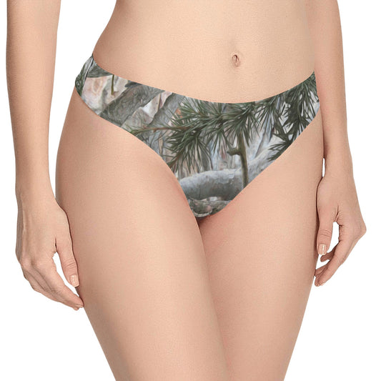 Camo Realistic Tree Forest Pattern Women's Thongs