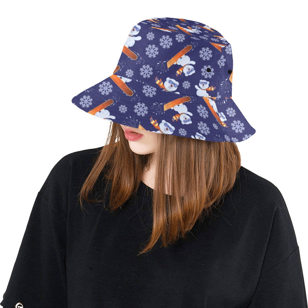 Snowboard Bear Print Design LKS305 Unisex Bucket Hat