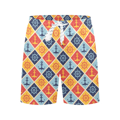 Nautical Pattern Design Themed Print Men's Swim Trunks Beach Shorts
