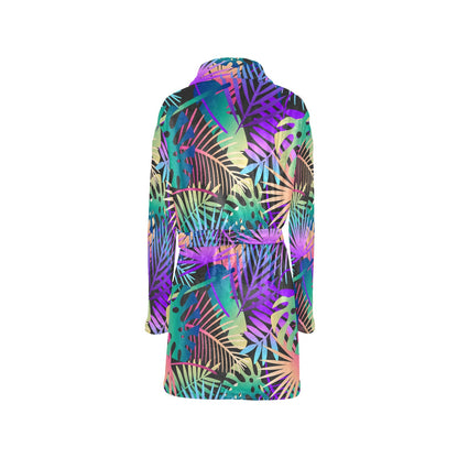 Neon Flower Tropical Palm Leaves Women's Fleece Robe