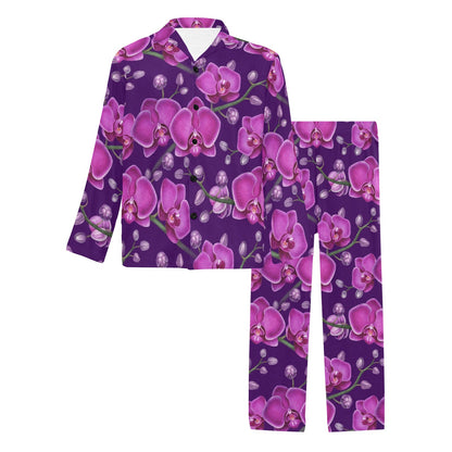 Orchid Pattern Print Design A03 Men's Long Pajama Set