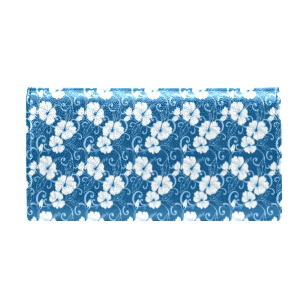 Hibiscus Blue Flower Hawaiian Print Women's Trifold Wallet