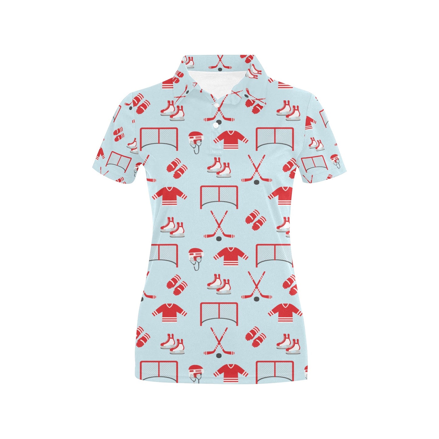 Hockey Red Equipment Print Design LKS305 Women's Polo Shirt